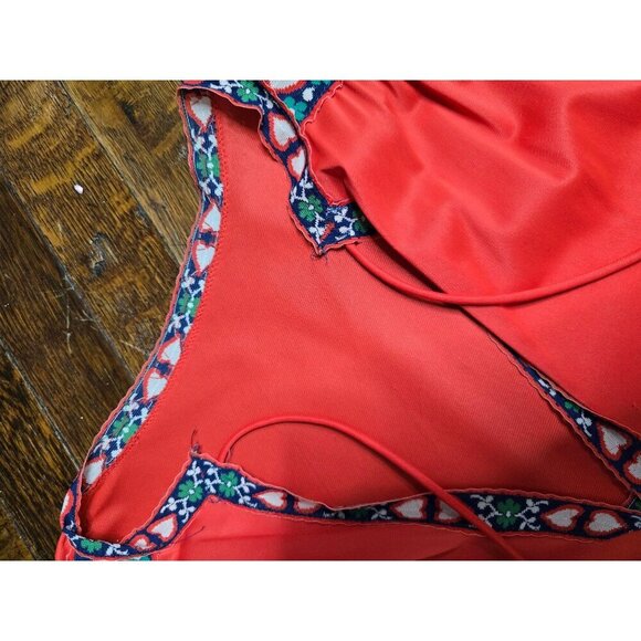 Vintage 70s Red Flowy Kaftan Maxi Dress Bohemian - Picture 15 of 16